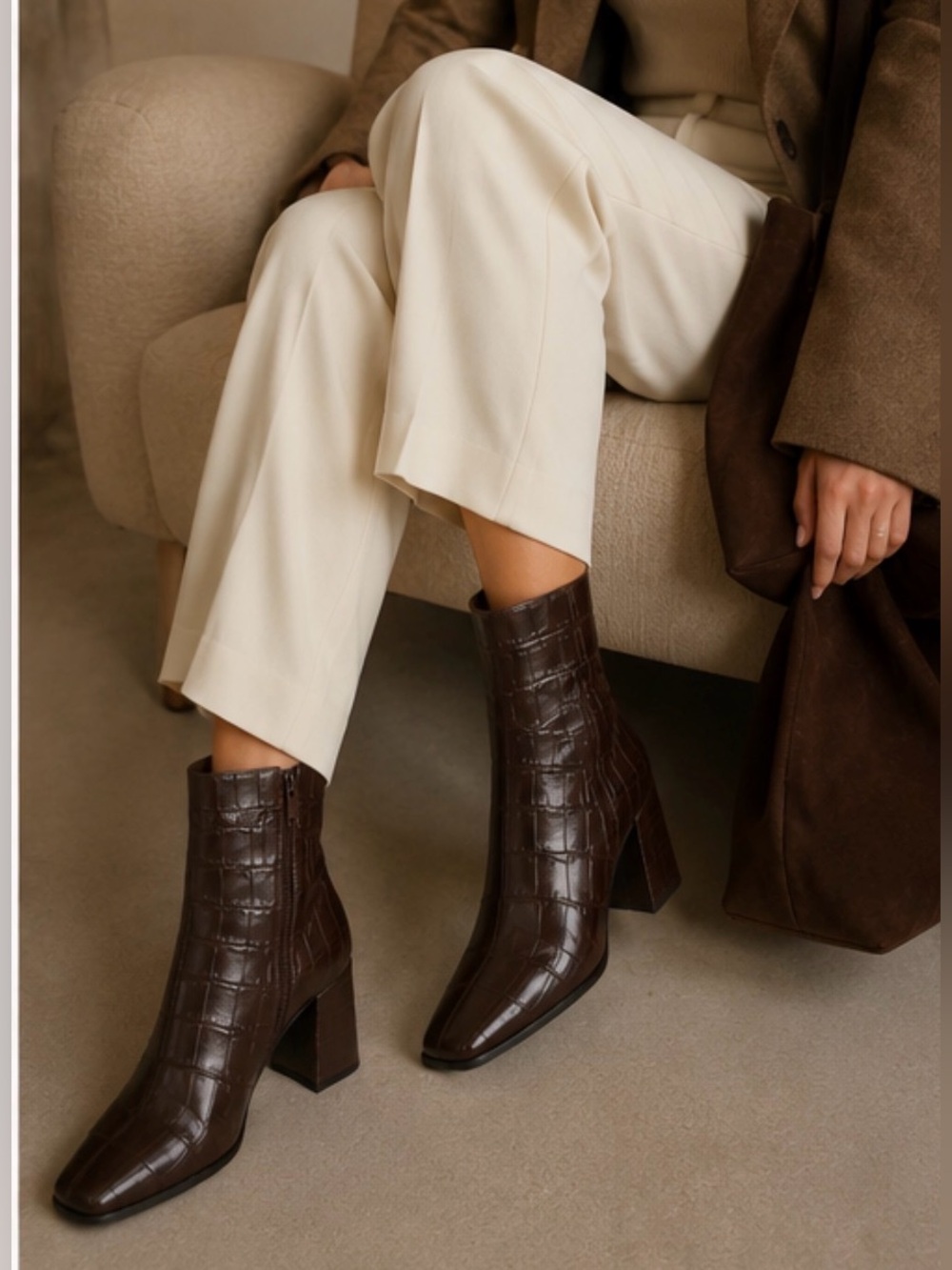 MNG Mango Brown Croc Embossed Ankle Boots NWT Size 6-6.5